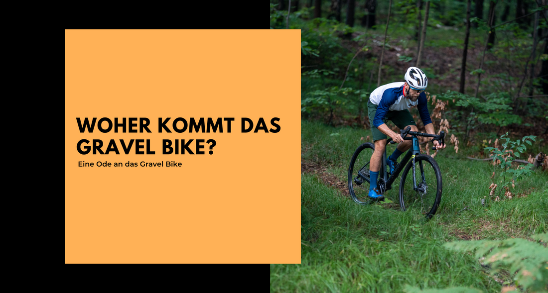Ein Gravel Biker bei der Abfahrt im Wald.