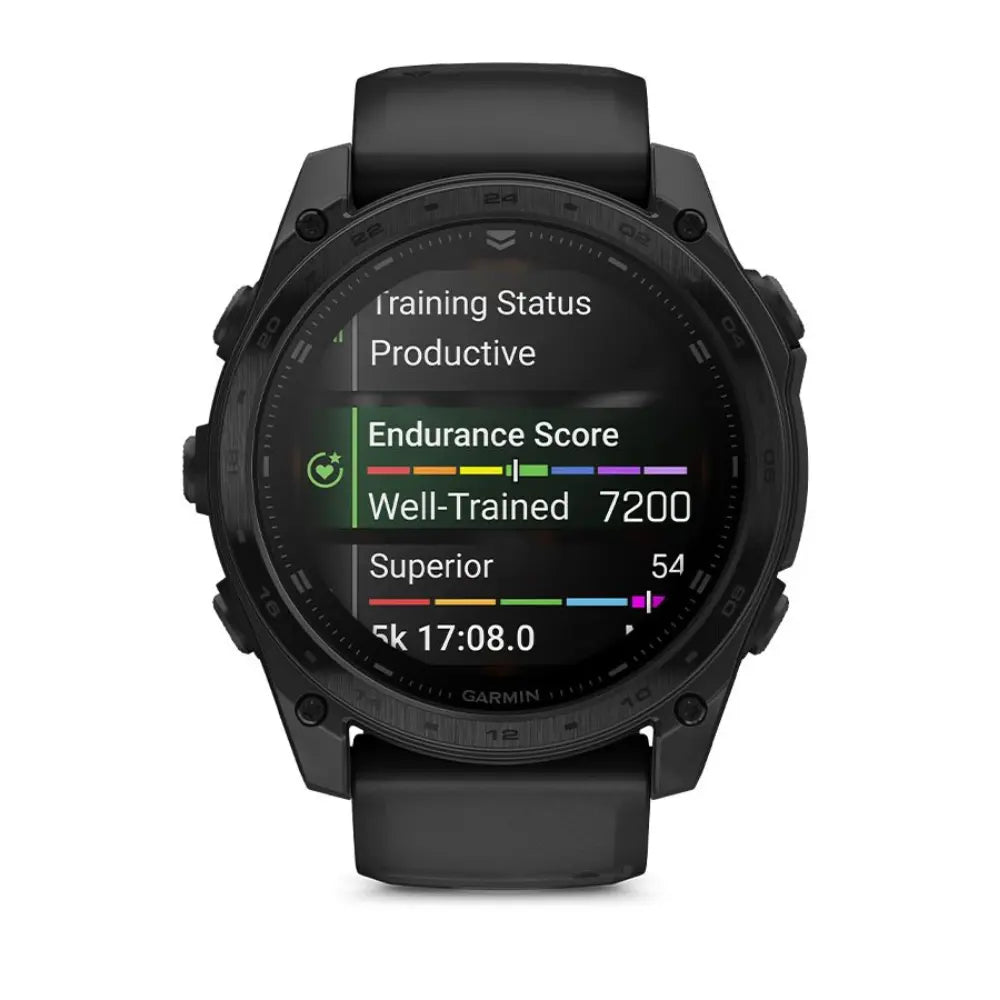 schwarze Garmin Sportuhr mit Ausdauer Score Ansicht
