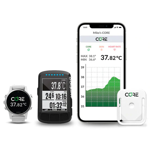 CORE Temperatur mit Anzeige auf Trainingsapp, Uhr und Radcomputer