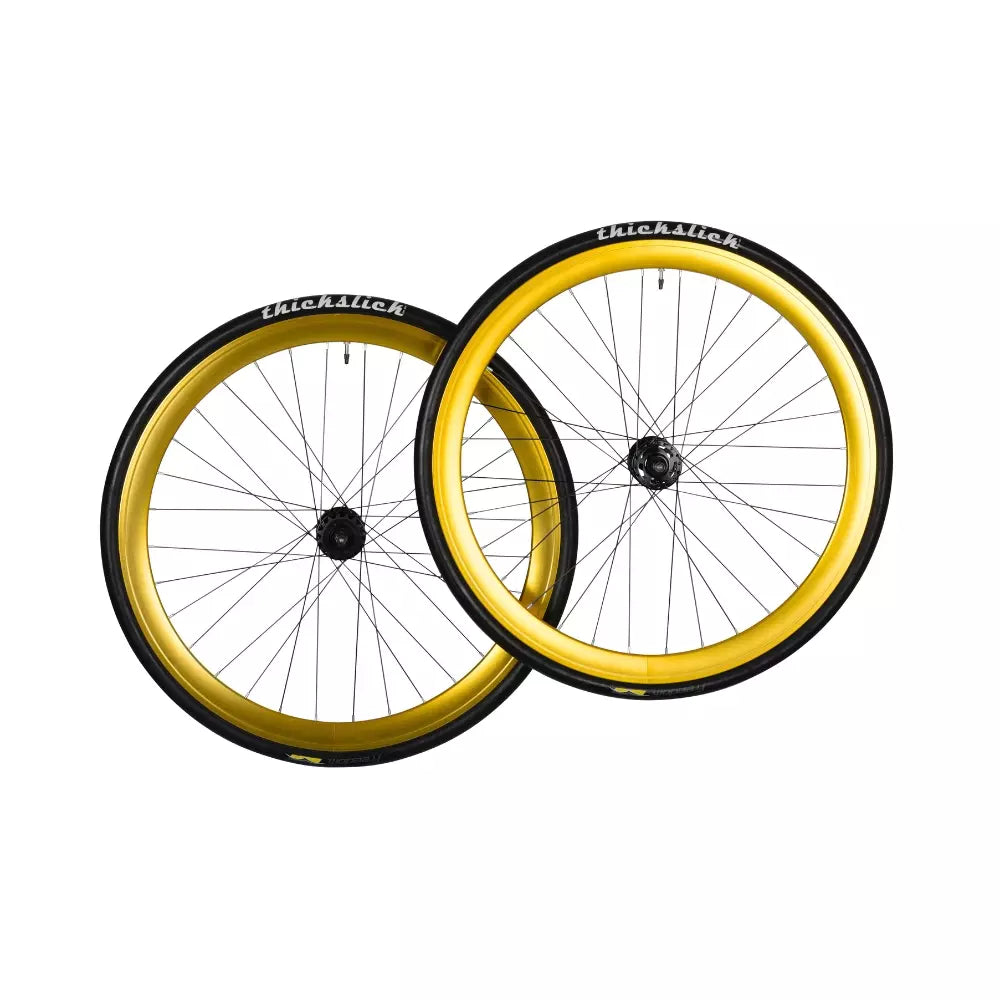 bonvelo Laufradsatz Gold auf Freedom Thickslick Mänteln