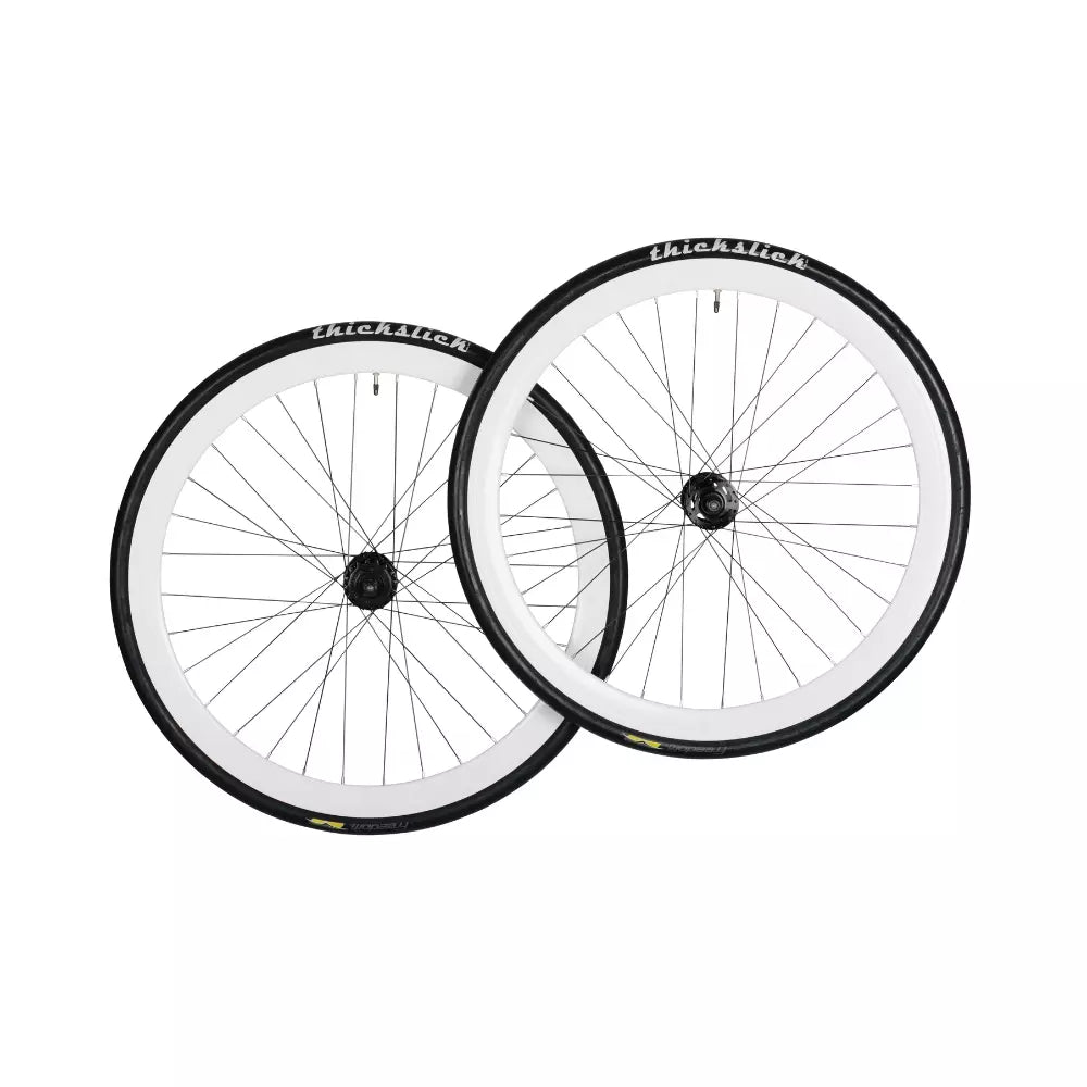bonvelo Laufradsatz Weiß auf Freedom Thickslick Mänteln