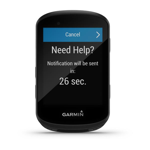 Garmin Edge 530 GPS Fahrradcomputer Frontansicht mit möglicher Notfallhilfen